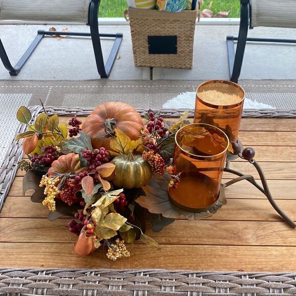 Nearly Natural Pumpkin, Artificial Fall Arrangement Candelabrum Decor - Picture 1 of 6